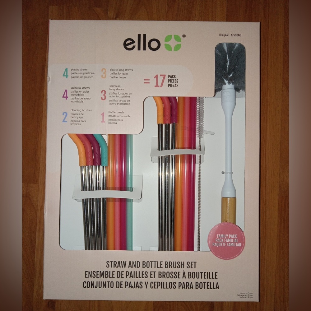 Ello 17 piece straw and bottle brush set